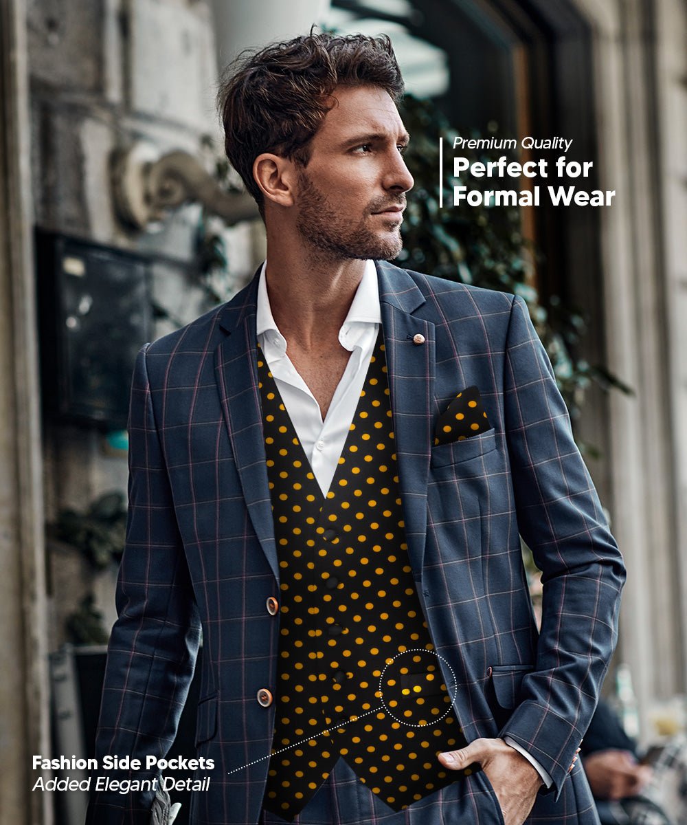 Vittorio Farina Men's White and Black Dot Polka Dot Vest, Necktie, Bow Tie and Pocket Square Set