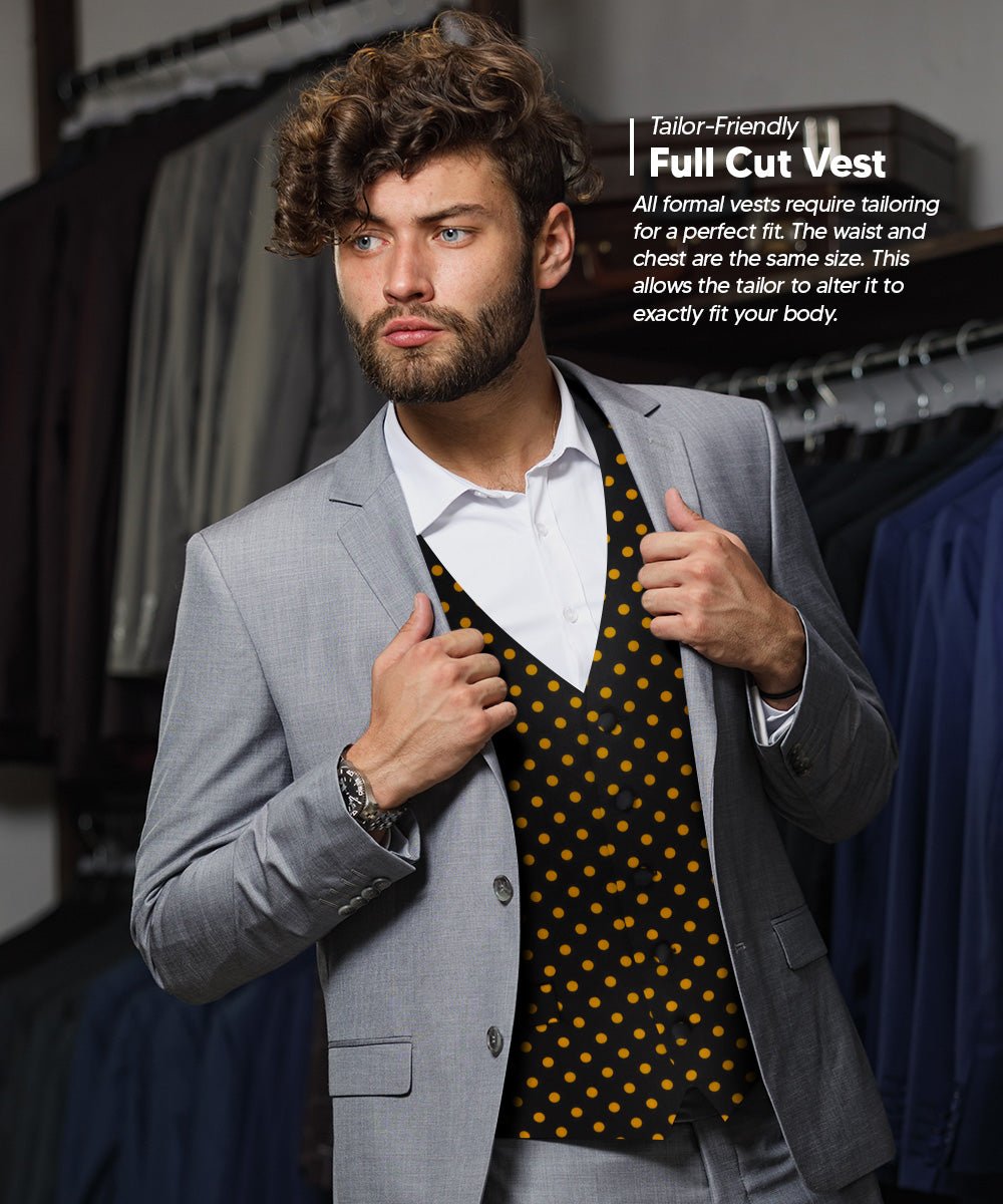 Vittorio Farina Men's White and Black Dot Polka Dot Vest, Necktie, Bow Tie and Pocket Square Set