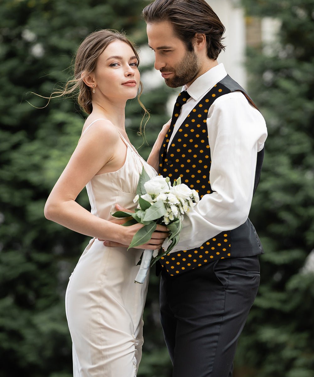 Vittorio Farina Men's White and Black Dot Polka Dot Vest, Necktie, Bow Tie and Pocket Square Set