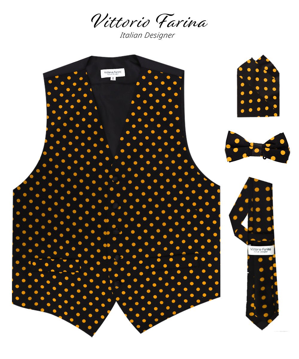Vittorio Farina Men's White and Black Dot Polka Dot Vest, Necktie, Bow Tie and Pocket Square Set