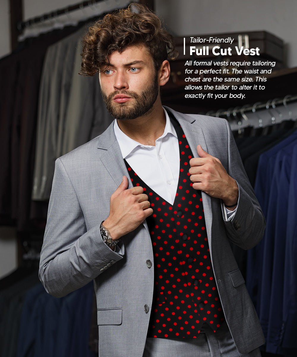 Vittorio Farina Men's White and Black Dot Polka Dot Vest, Necktie, Bow Tie and Pocket Square Set