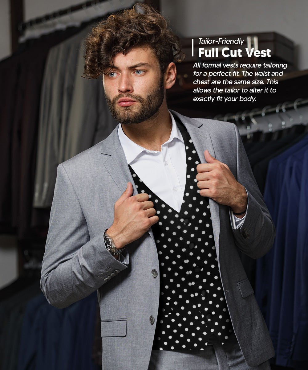 Vittorio Farina Men's White and Black Dot Polka Dot Vest, Necktie, Bow Tie and Pocket Square Set