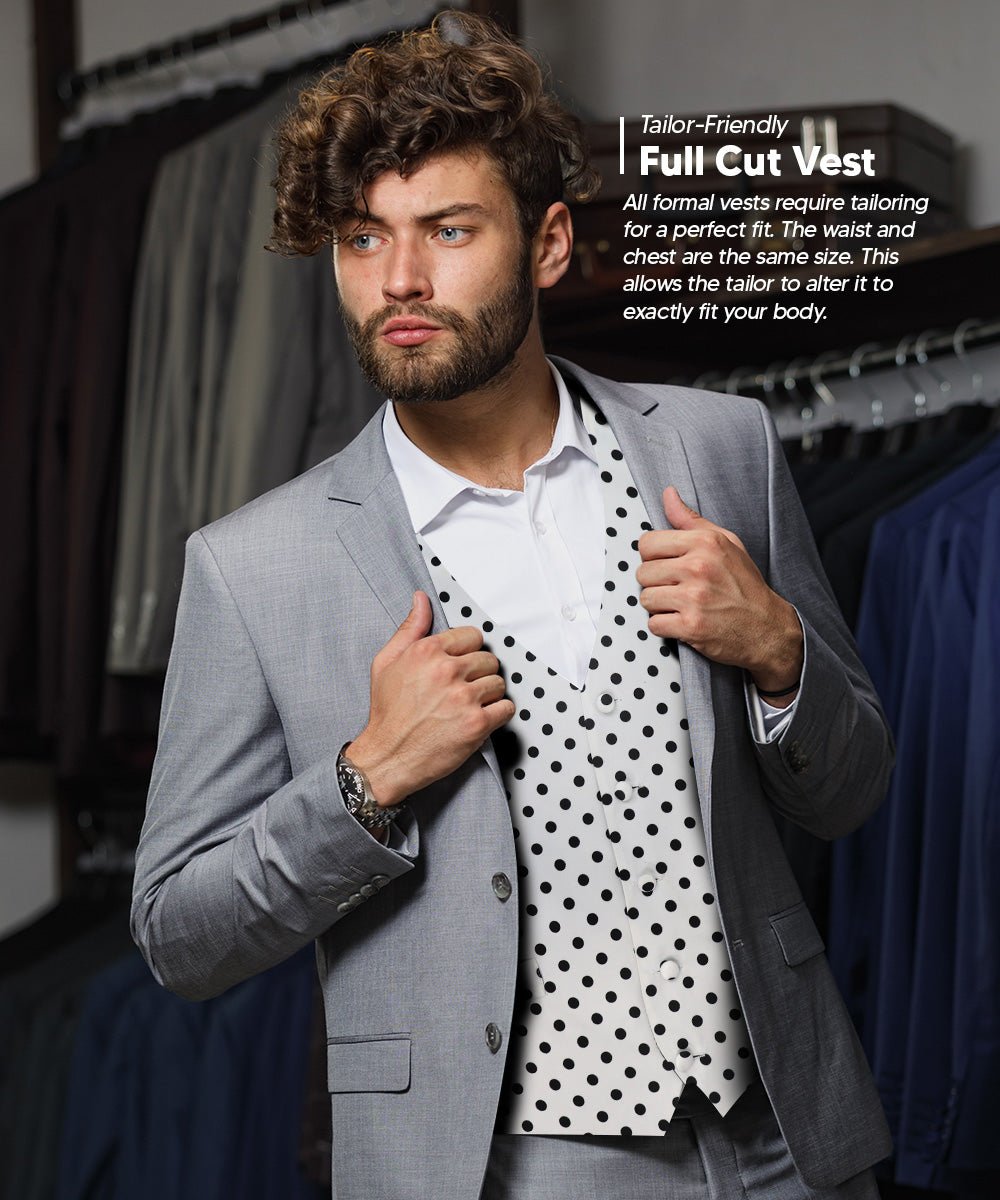 Vittorio Farina Men's White and Black Dot Polka Dot Vest, Necktie, Bow Tie and Pocket Square Set