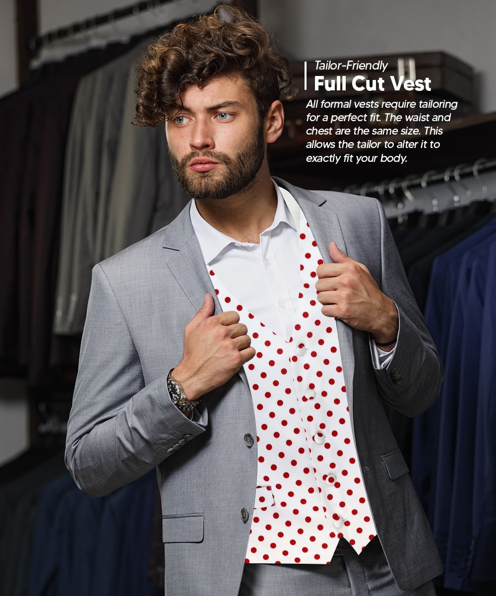 Vittorio Farina Men's White and Black Dot Polka Dot Vest, Necktie, Bow Tie and Pocket Square Set