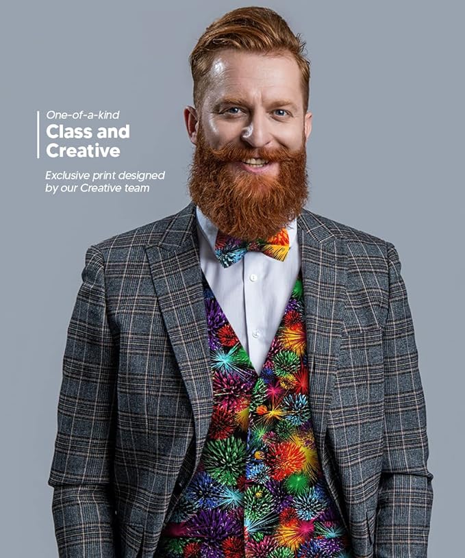 Vittorio Farina Men's Mardi Gras Satin Vest and Bow Tie Set