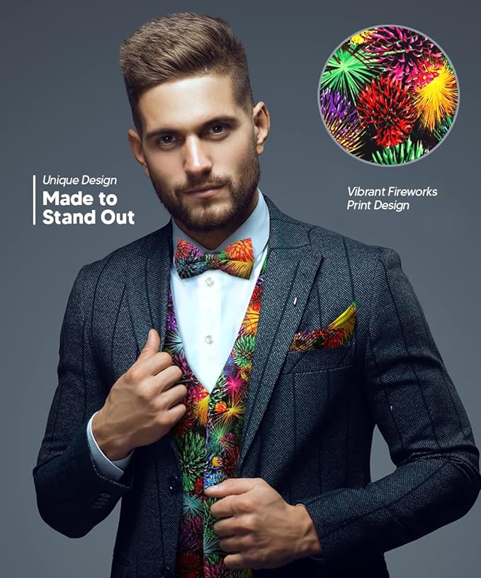 Vittorio Farina Men's Mardi Gras Satin Vest and Bow Tie Set