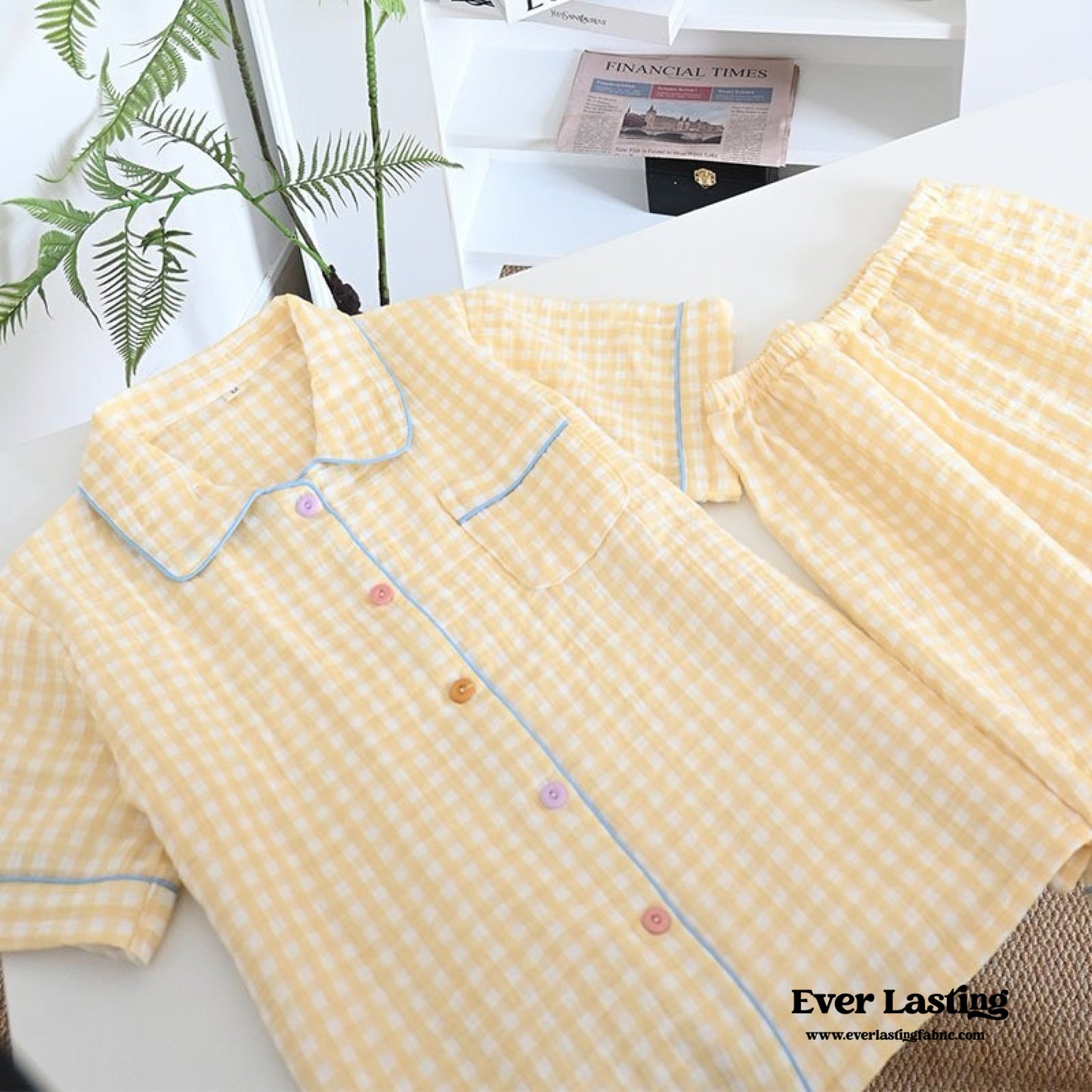 Vintage Inspired Gingham Shorts Pajama Set / Blue Red