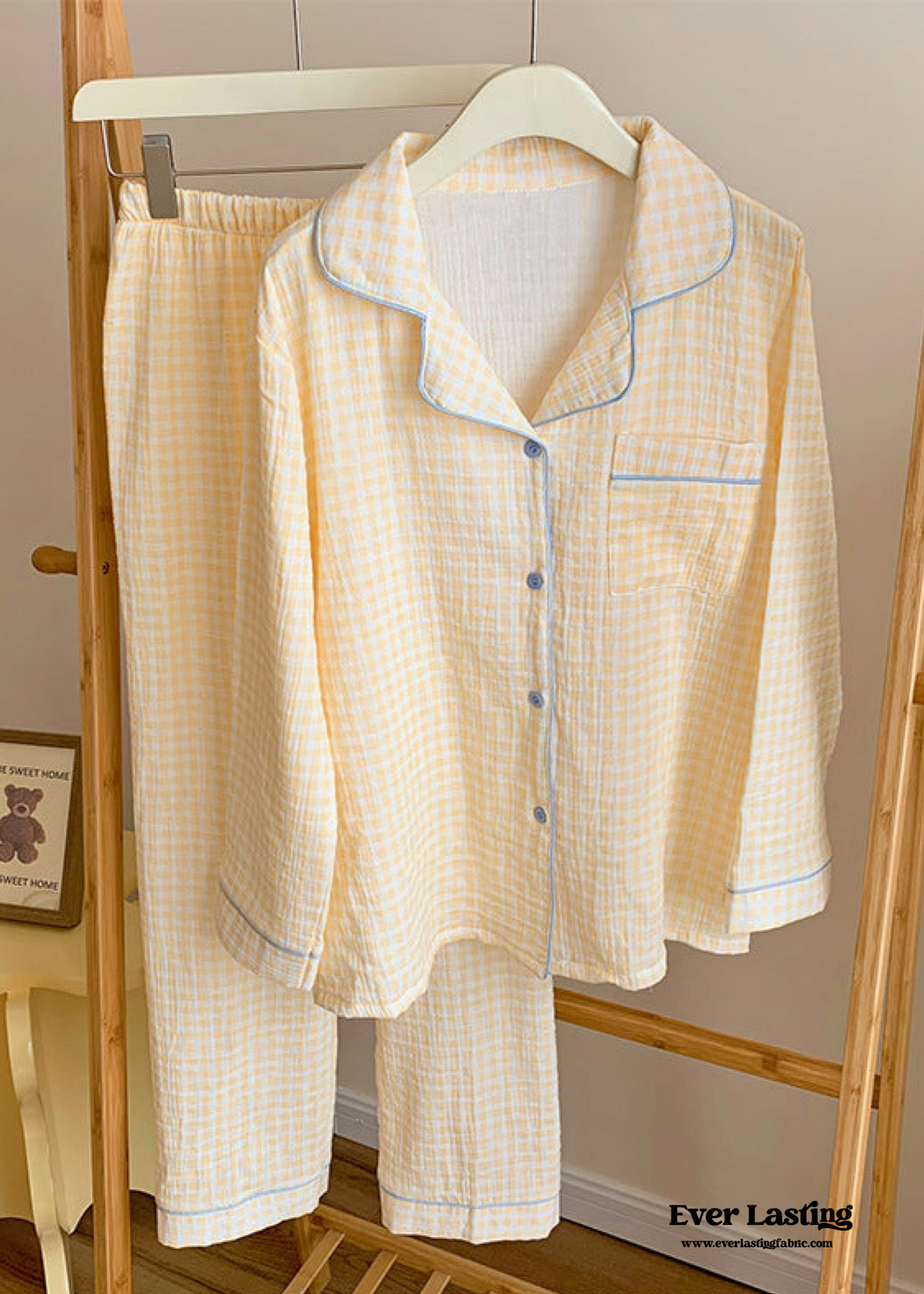 Vintage Inspired Gingham Shorts Pajama Set / Blue Red