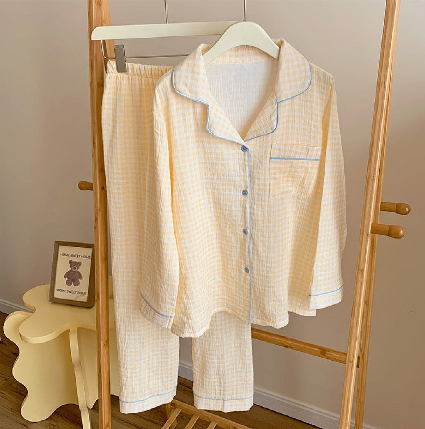 Vintage Inspired Gingham Shorts Pajama Set / Blue Red