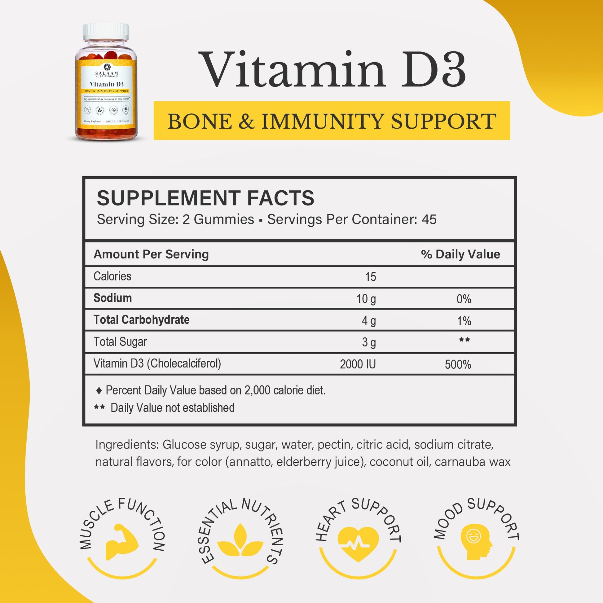 Halal Vitamin D3 2000 IU Gummies - 90 Count | Salaam Nutritionals - Concordia Style Boutique