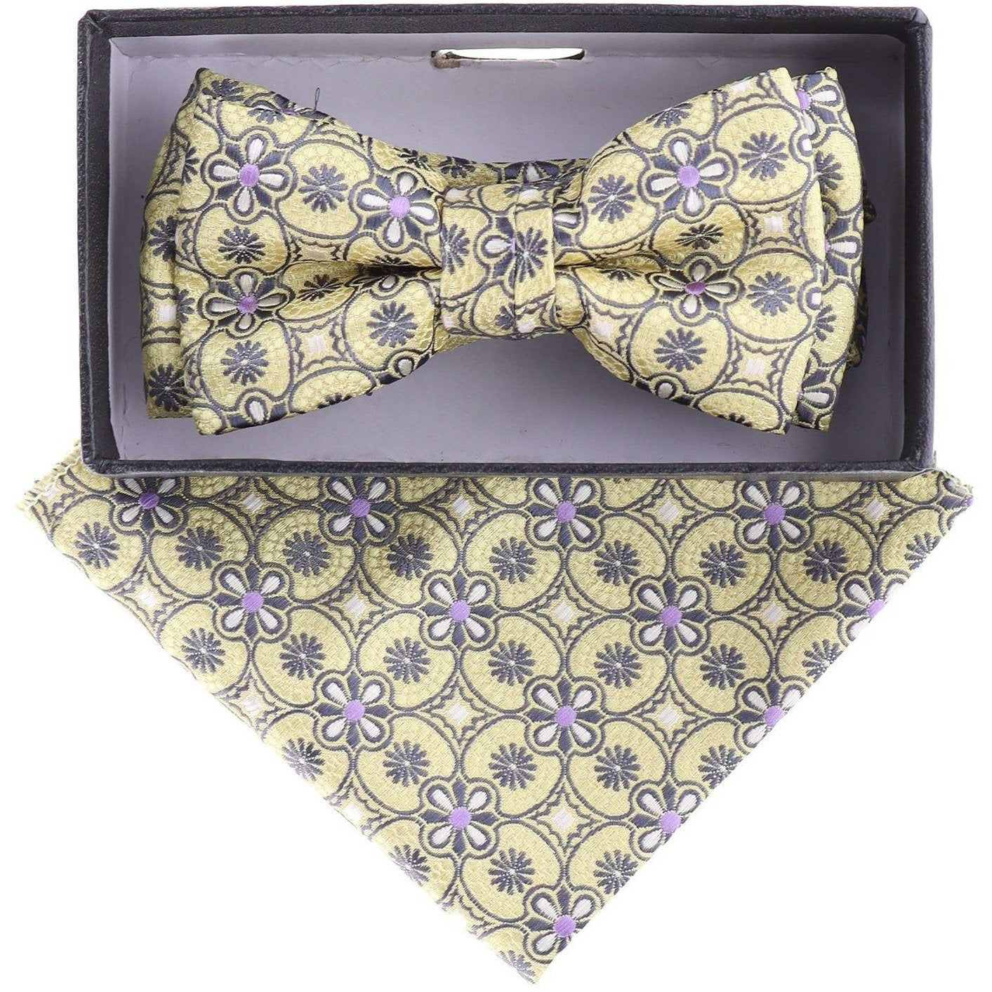 Vittorio Farina Boy's Floral Print Design Bow Tie & Pocket Square in Gift Box