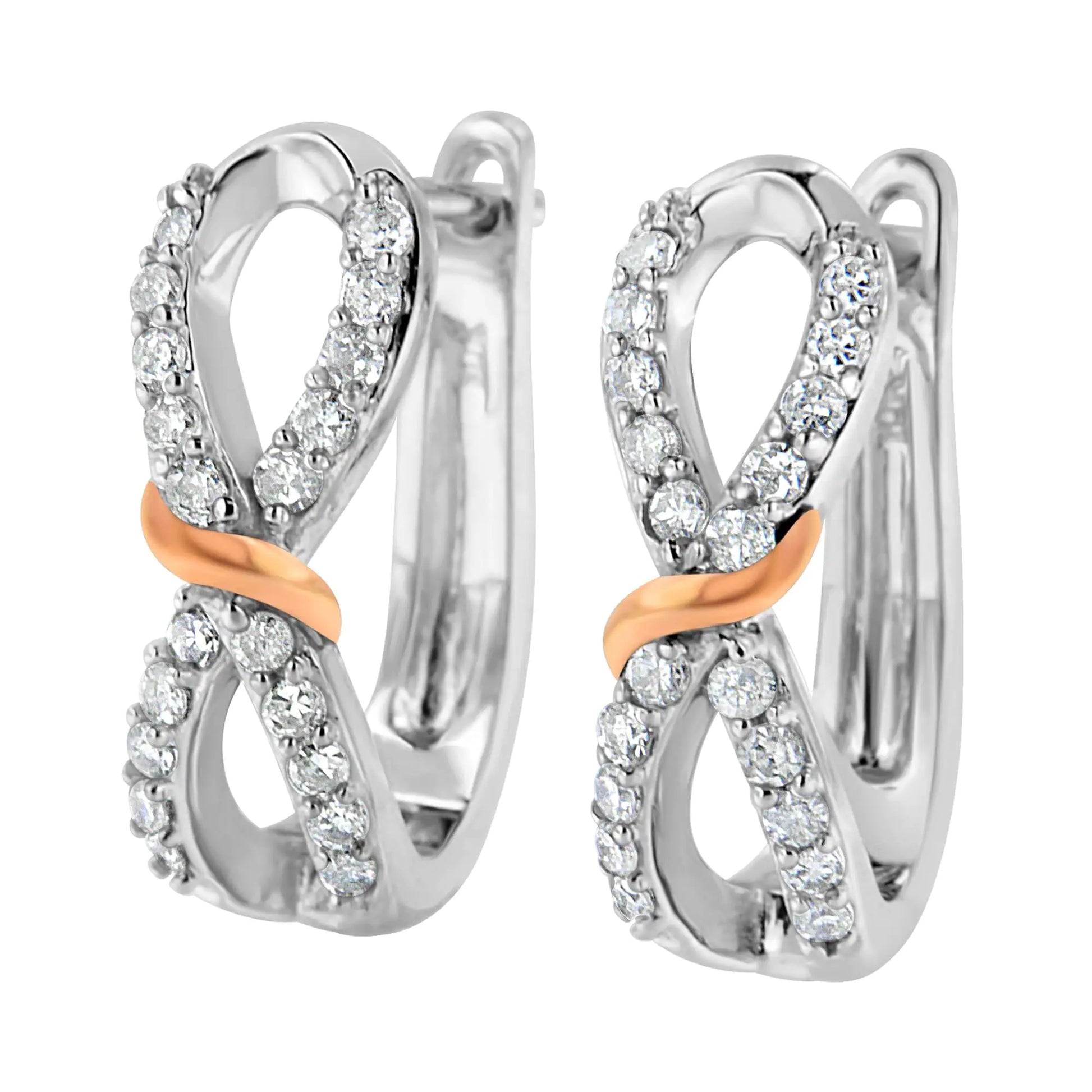 *3 Left* 10K White and Rose Gold 1/3 Cttw Diamond Infinite and Ribbon Hoop Earrings (H-I Color, I1-I2 Clarity) - Concordia Style Boutique