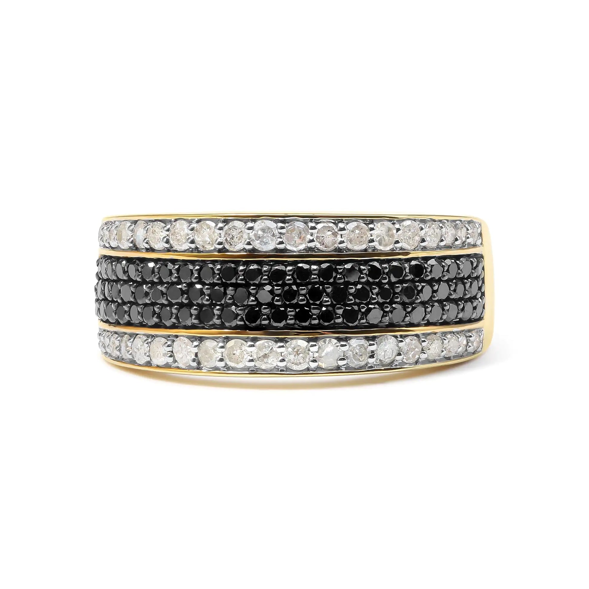 *SOLD OUT* 14K Yellow Gold Plated .925 Sterling Silver 1 1/4 Cttw White and Black Treated Diamond Multi Row Band (Black/I-J Color, I2-I3 Clarity) - Concordia Style Boutique