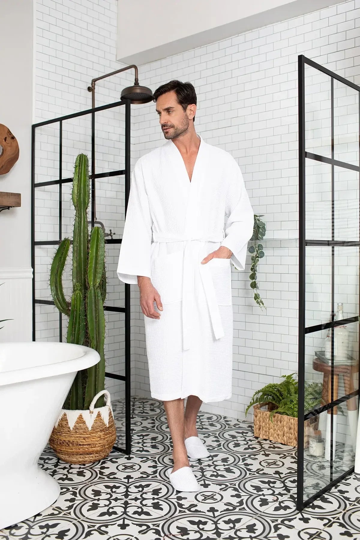 Waffle Kimono Spa Bathrobe for Men - Absorbent, Lightweight - Concordia Style Boutique