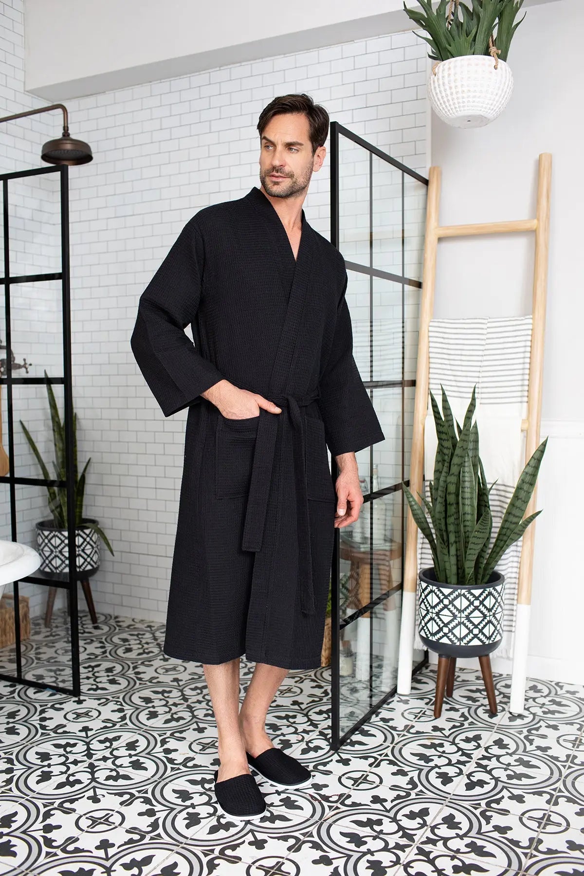 Waffle Kimono Spa Bathrobe for Men - Absorbent, Lightweight - Concordia Style Boutique