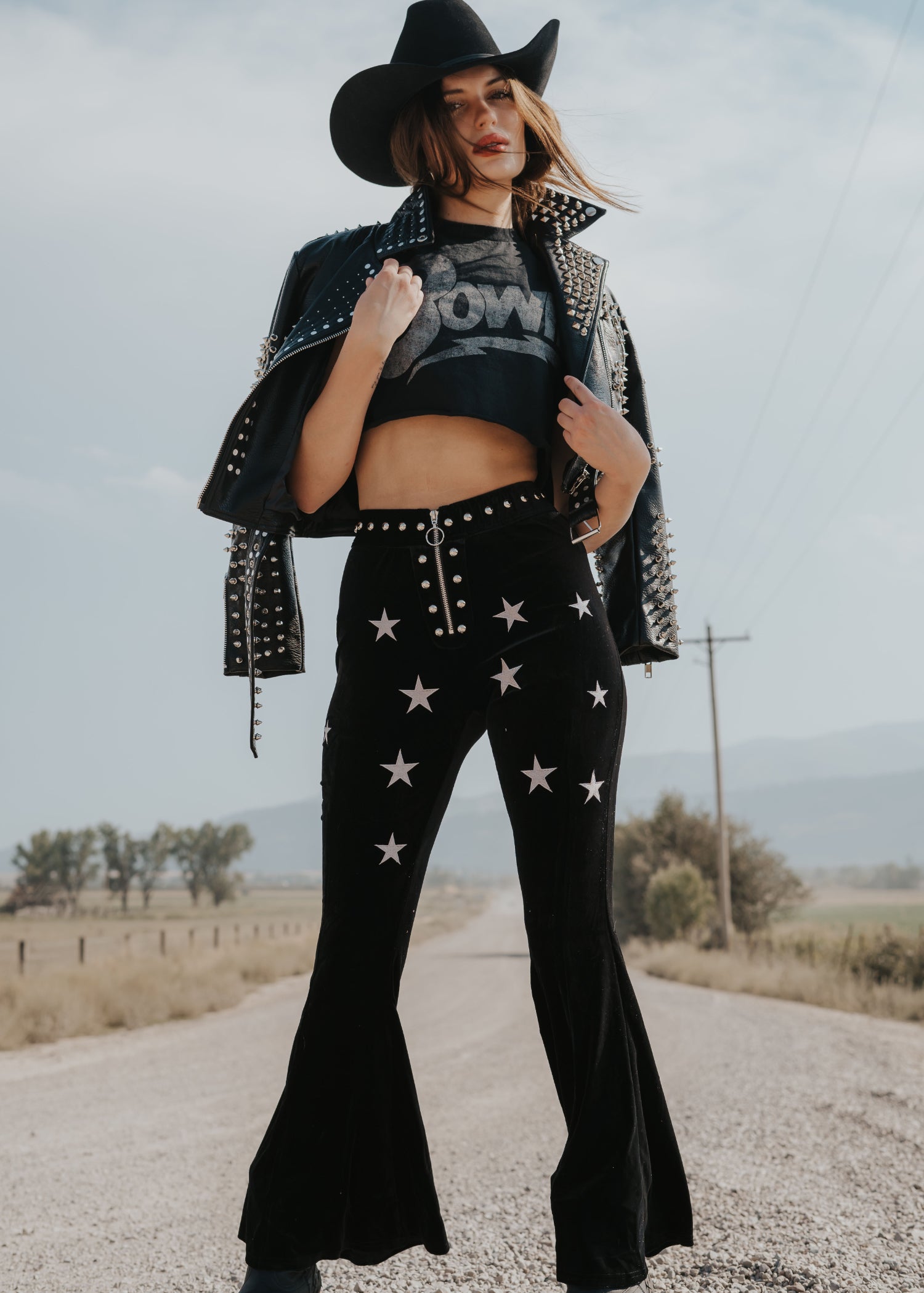 Studded Velvet Flare Pants Star Bell Bottoms - Concordia Style Boutique