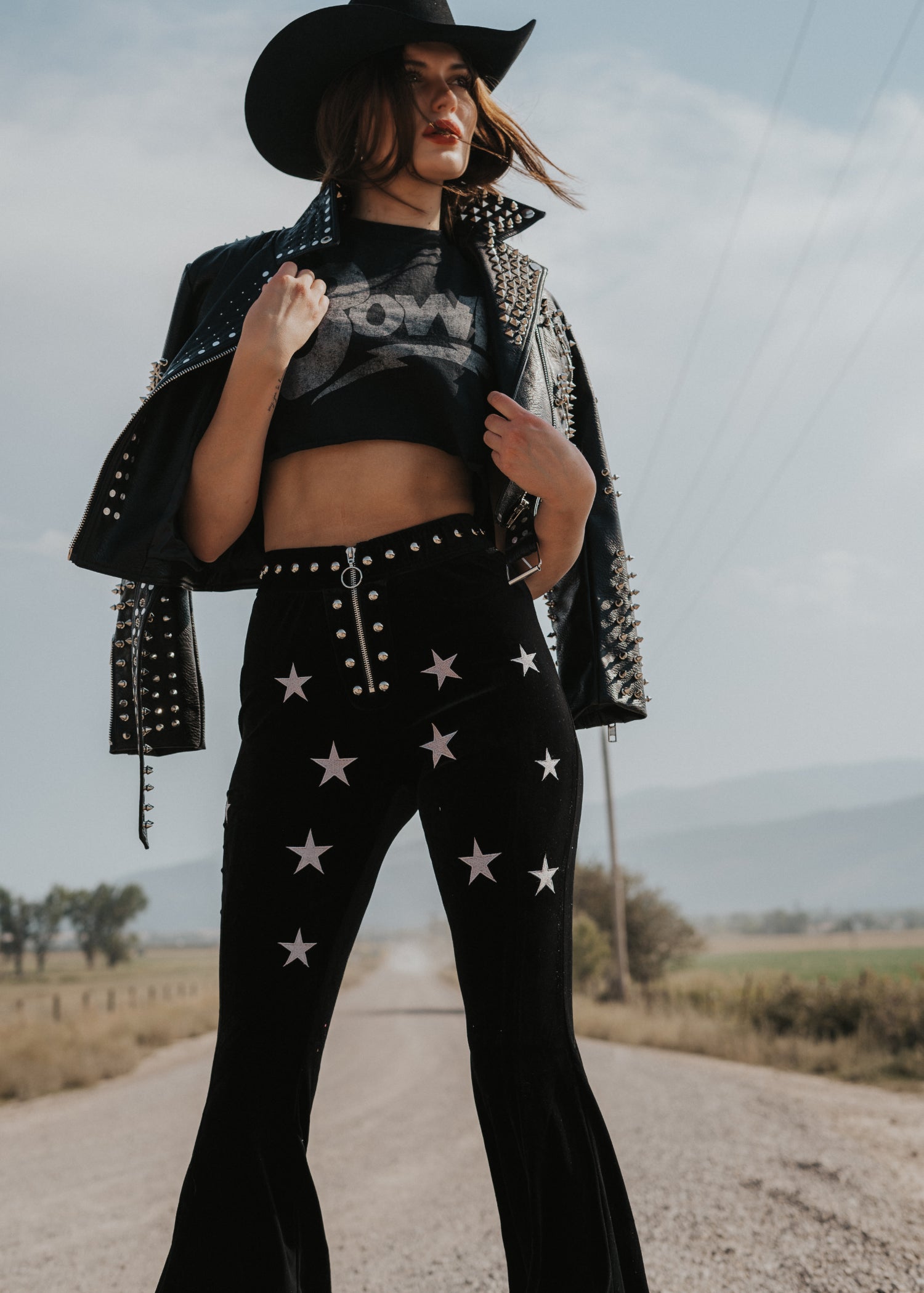 Studded Velvet Flare Pants Star Bell Bottoms - Concordia Style Boutique