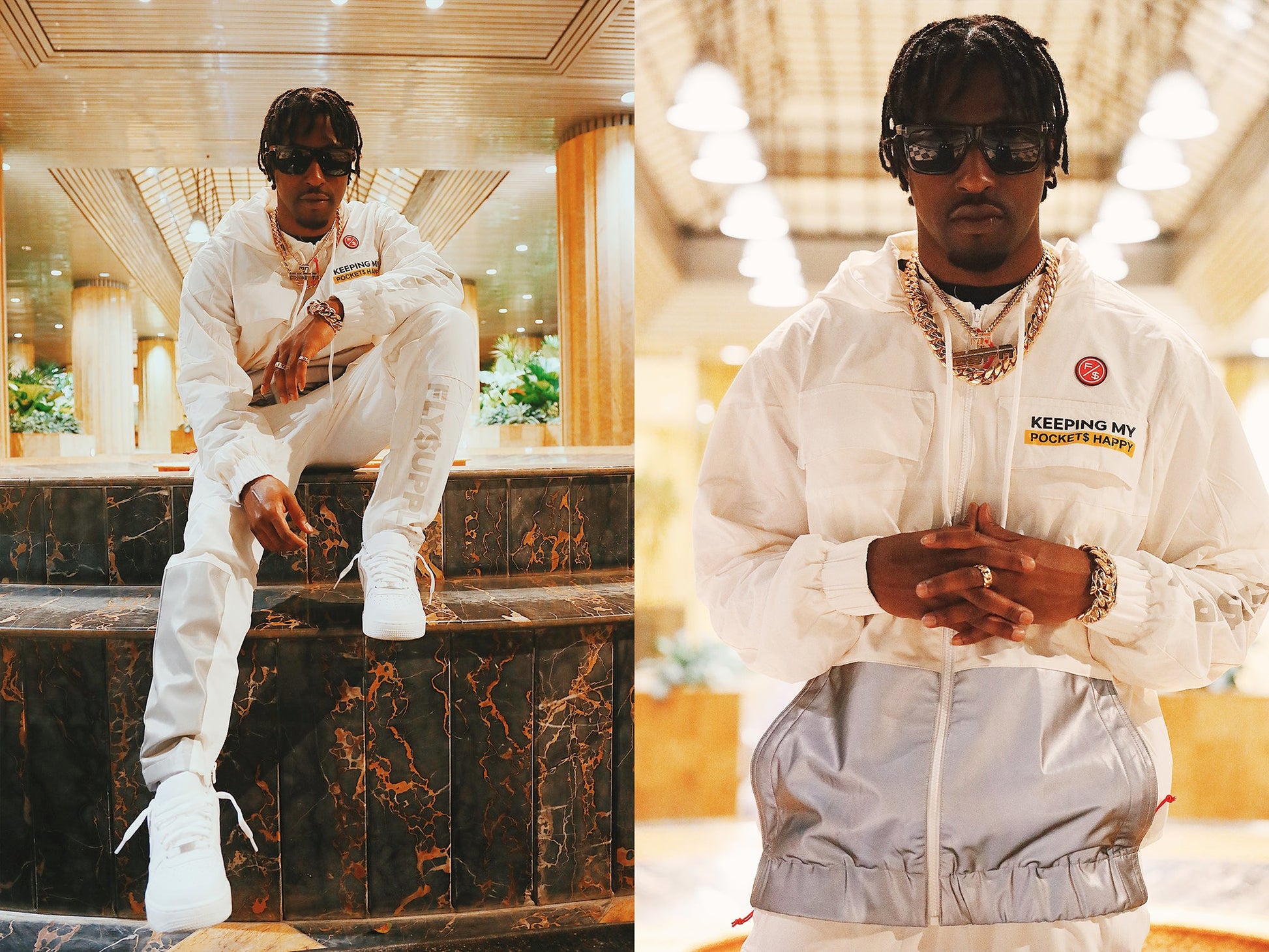 Happy Pockets Windbreaker Zip-Up Jacket (White) - Concordia Style Boutique