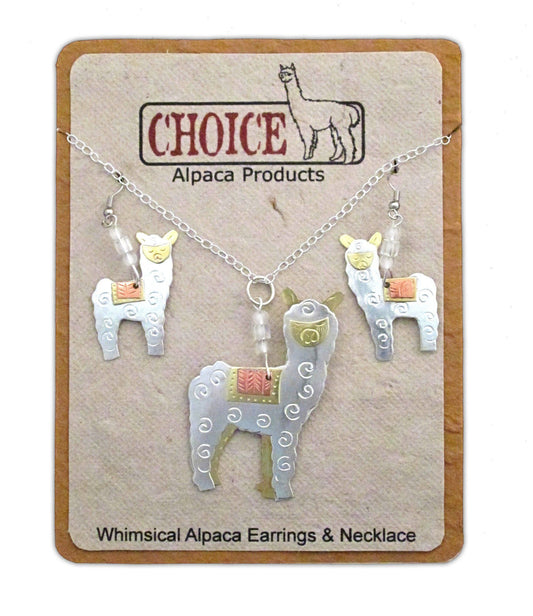 Whimsical Alpaca Necklace and Earrings