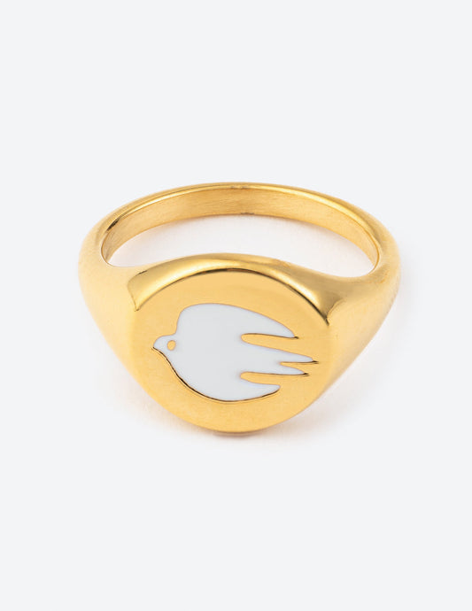 White Enamel Gold Dove Ring - Concordia Style Boutique