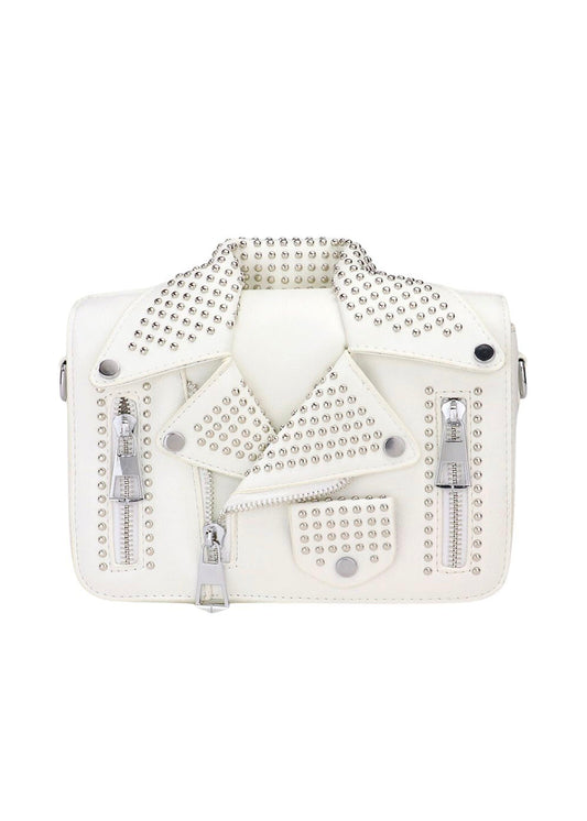 White Studded Leather Jacket Crossbody Bag - Concordia Style Boutique