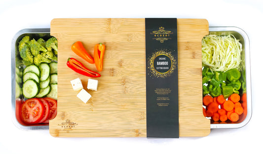 Bamboo Cutting Board with 2 Organizing Stainless Steel Trays - Concordia Style Boutique