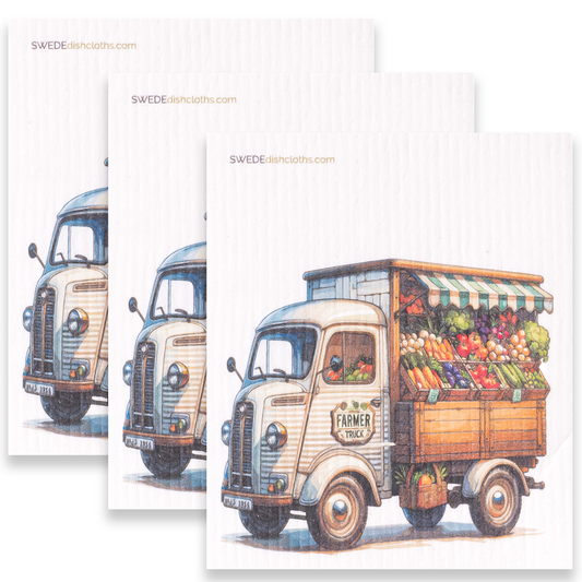 Eco-Friendly Swedish Dishcloths - Tan Farmers Market Truck Set of 3 (Paper Towel Replacements) - Concordia Style Boutique