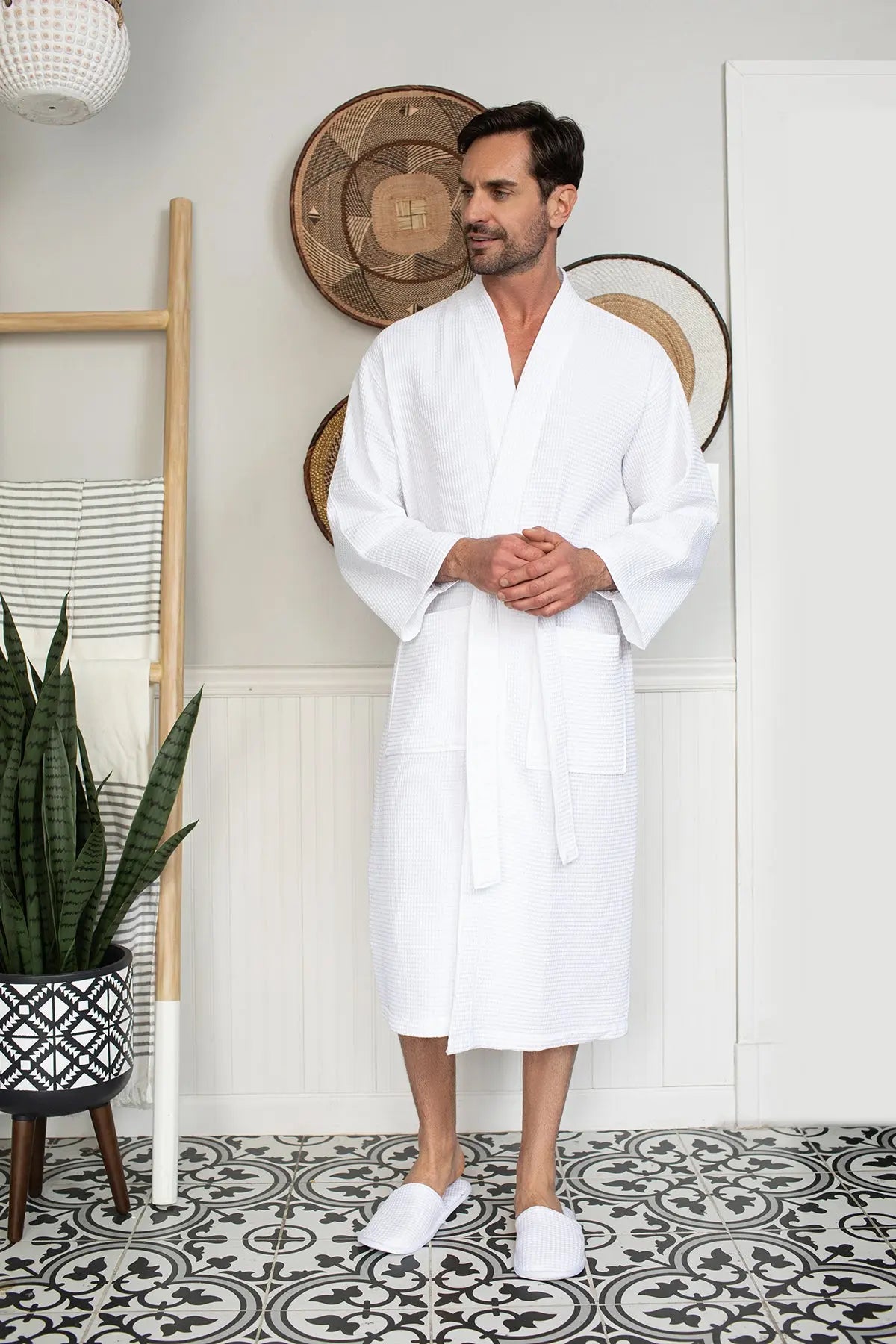 Waffle Kimono Spa Bathrobe for Men - Absorbent, Lightweight - Concordia Style Boutique