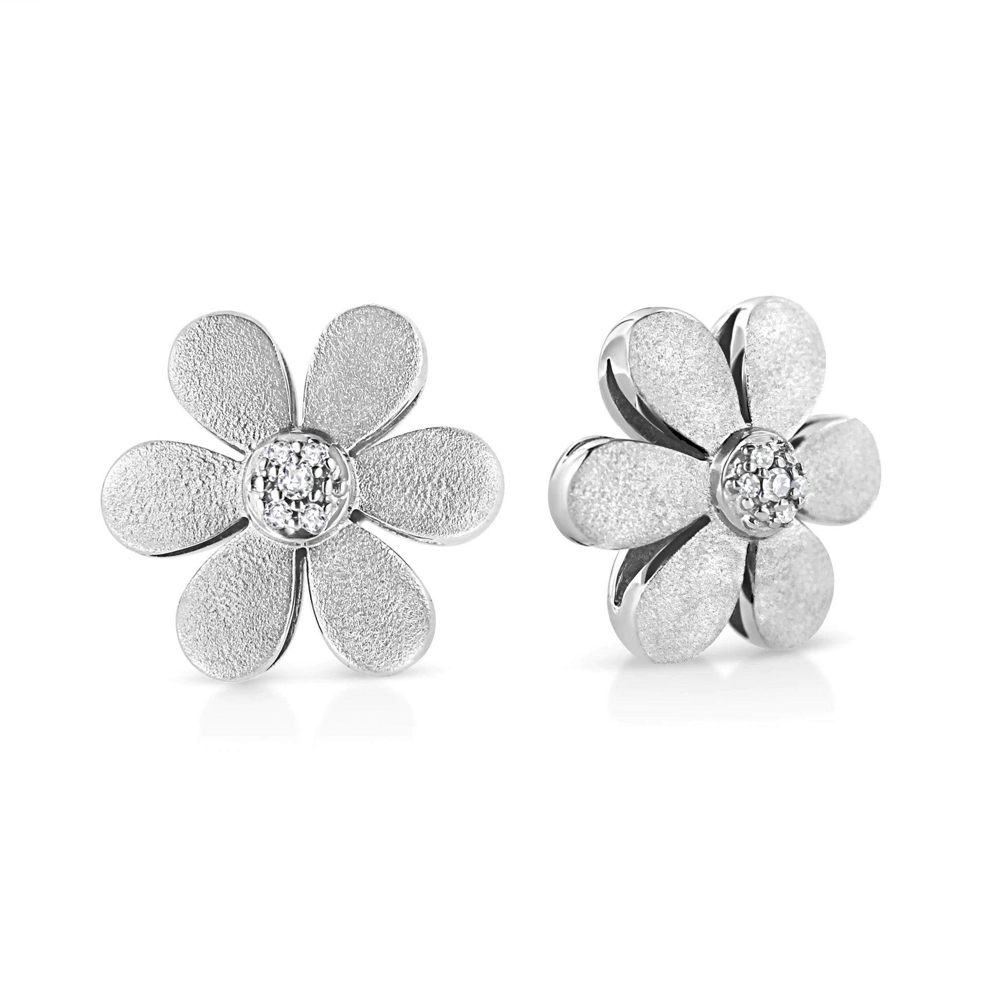 Matte Finished .925 Sterling Silver Diamond Accent Flower Hoop Stud Earring (I-J Color, I1-I2 Clarity) - Concordia Style Boutique
