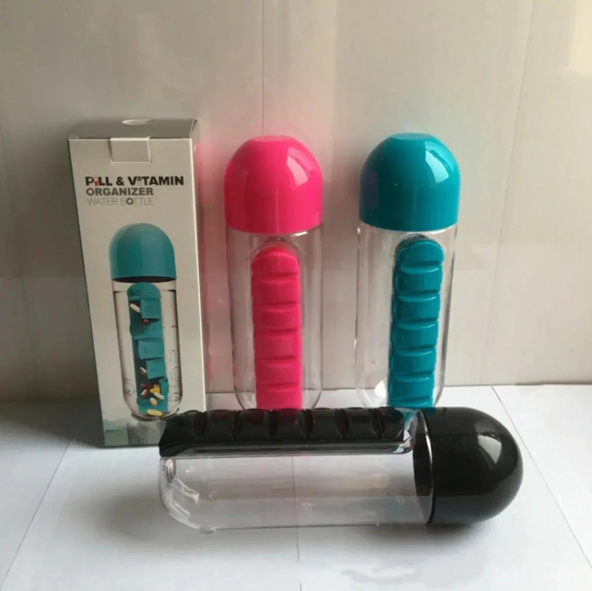 2-in-1 Medicine Bottle [Pill Organizer + Bottle] Cup included – 600 ml