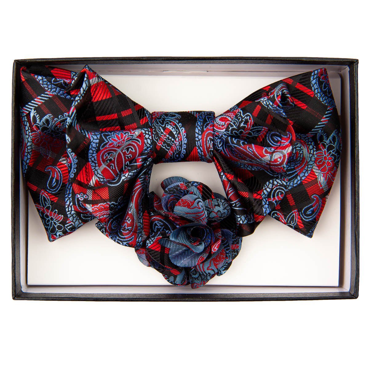 Vittorio Farina Men's Design XL Bow Tie, Pocket Square and Flower Lapel Pin in Gift Box