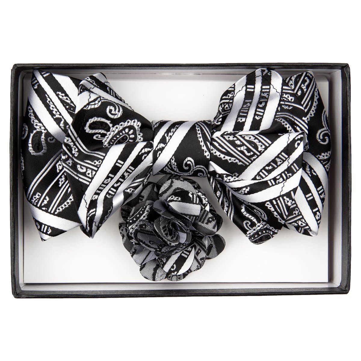 Vittorio Farina Men's Design XL Bow Tie, Pocket Square and Flower Lapel Pin in Gift Box