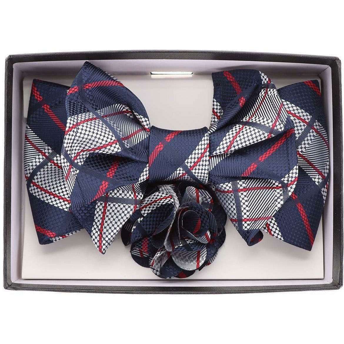 Vittorio Farina Men's Design XL Bow Tie, Pocket Square and Flower Lapel Pin in Gift Box