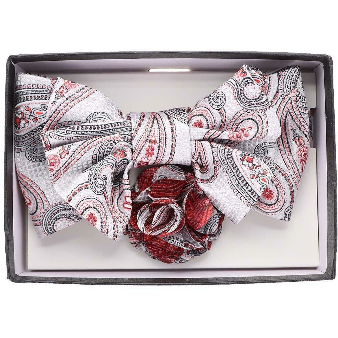 Vittorio Farina Men's Design XL Bow Tie, Pocket Square and Flower Lapel Pin in Gift Box