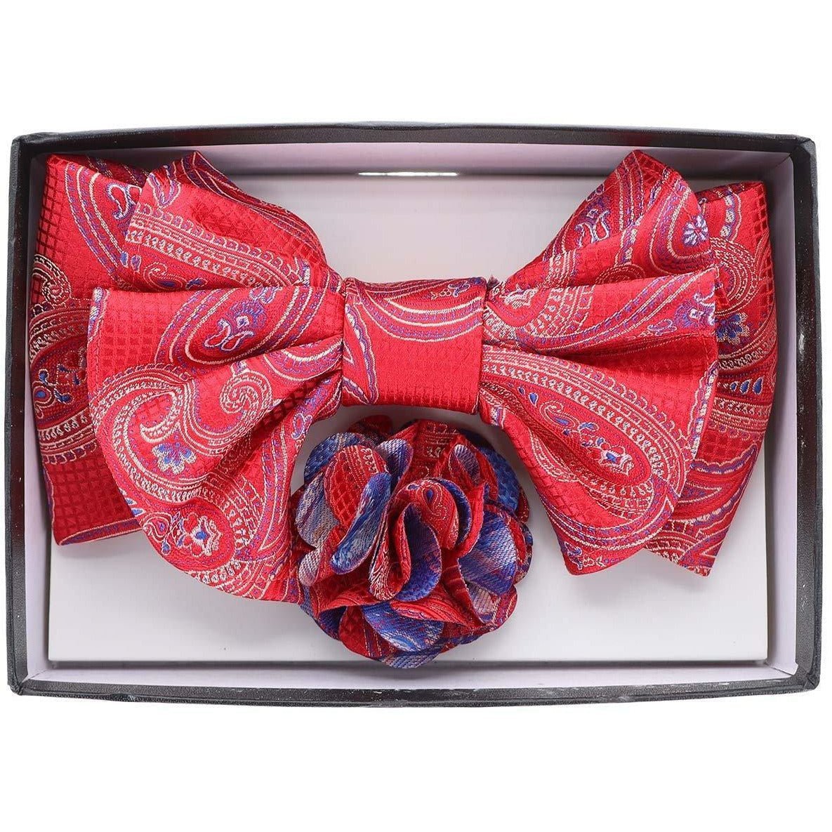 Vittorio Farina Men's Design XL Bow Tie, Pocket Square and Flower Lapel Pin in Gift Box