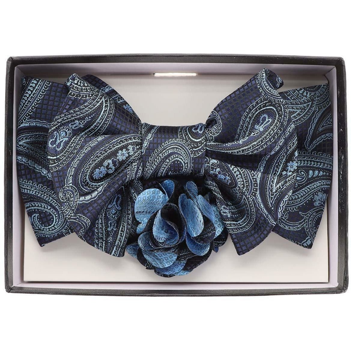 Vittorio Farina Men's Design XL Bow Tie, Pocket Square and Flower Lapel Pin in Gift Box