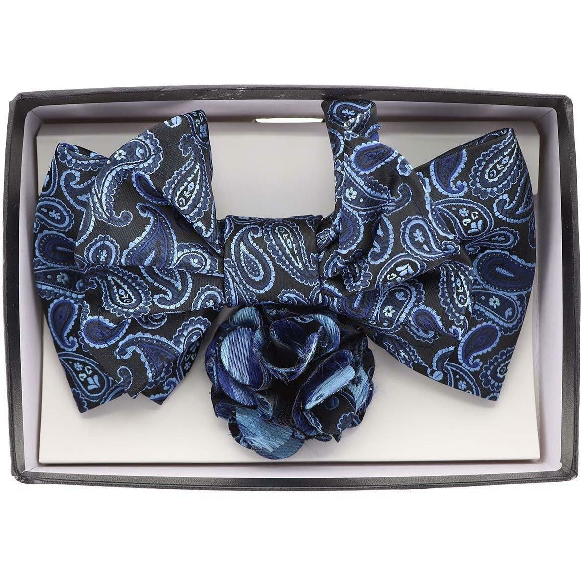 Vittorio Farina Men's Design XL Bow Tie, Pocket Square and Flower Lapel Pin in Gift Box
