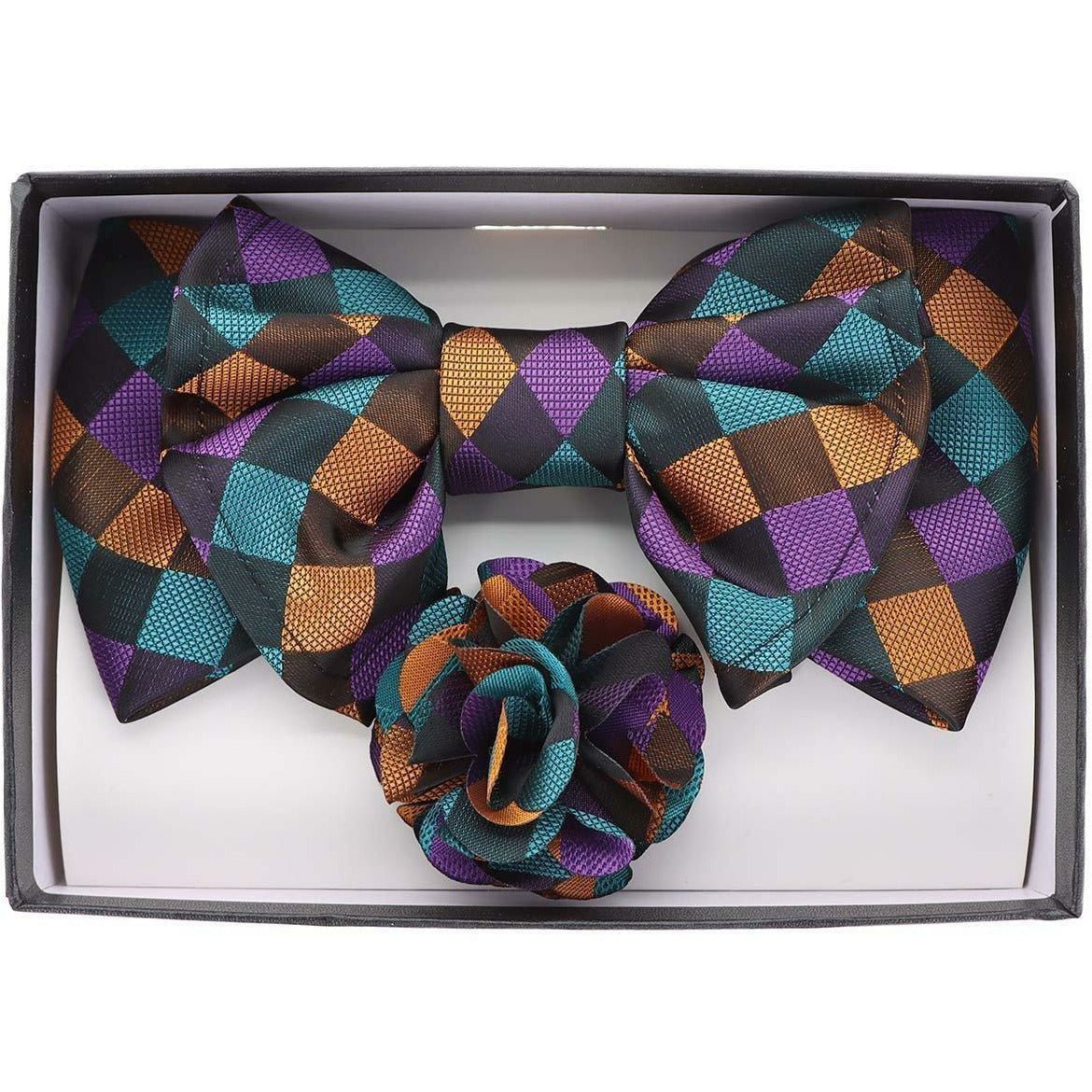 Vittorio Farina Men's Design XL Bow Tie, Pocket Square and Flower Lapel Pin in Gift Box