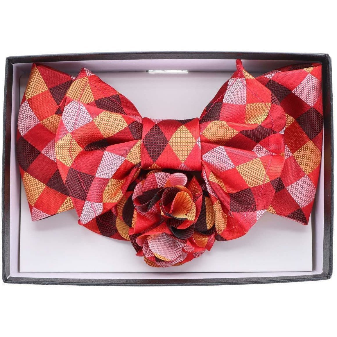 Vittorio Farina Men's Design XL Bow Tie, Pocket Square and Flower Lapel Pin in Gift Box