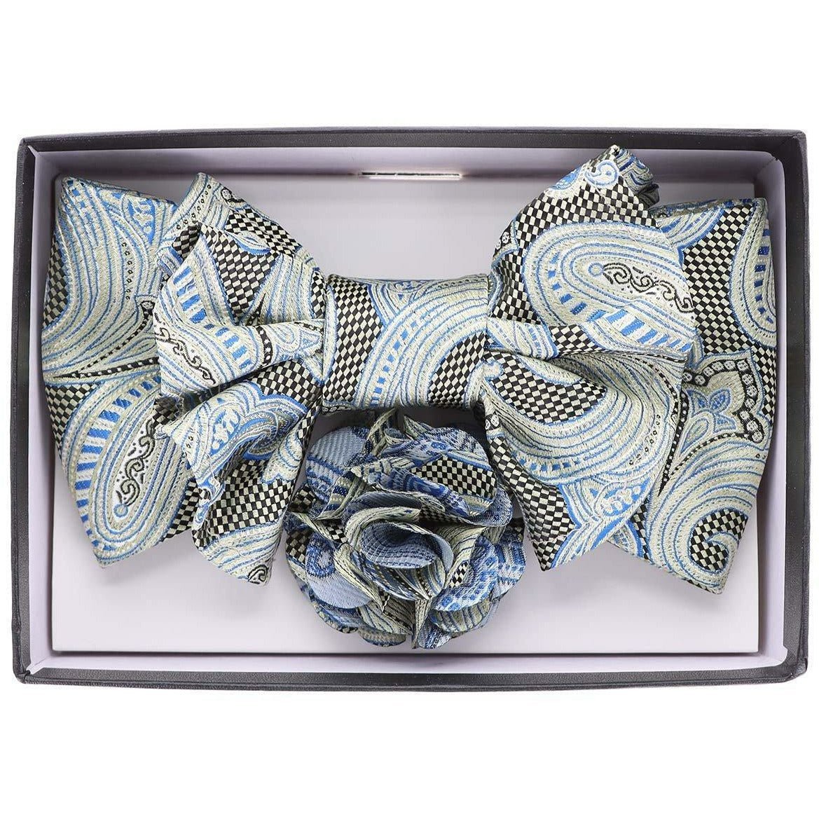 Vittorio Farina Men's Design XL Bow Tie, Pocket Square and Flower Lapel Pin in Gift Box