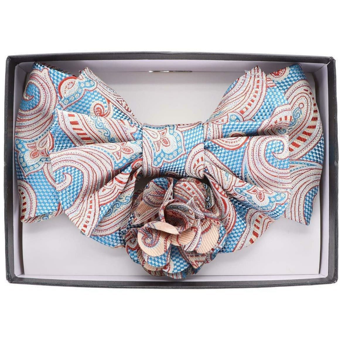 Vittorio Farina Men's Design XL Bow Tie, Pocket Square and Flower Lapel Pin in Gift Box