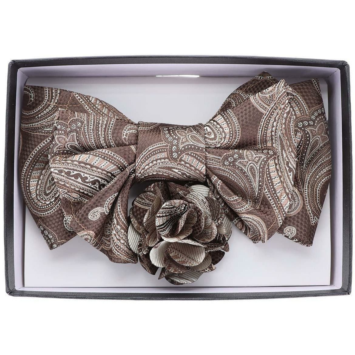 Vittorio Farina Men's Design XL Bow Tie, Pocket Square and Flower Lapel Pin in Gift Box