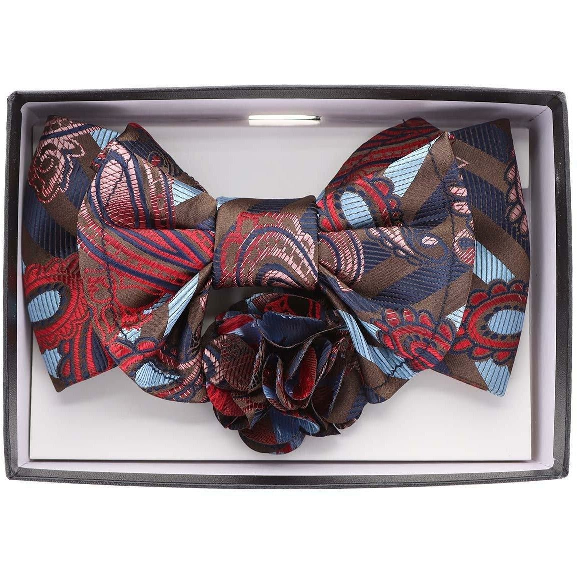Vittorio Farina Men's Design XL Bow Tie, Pocket Square and Flower Lapel Pin in Gift Box