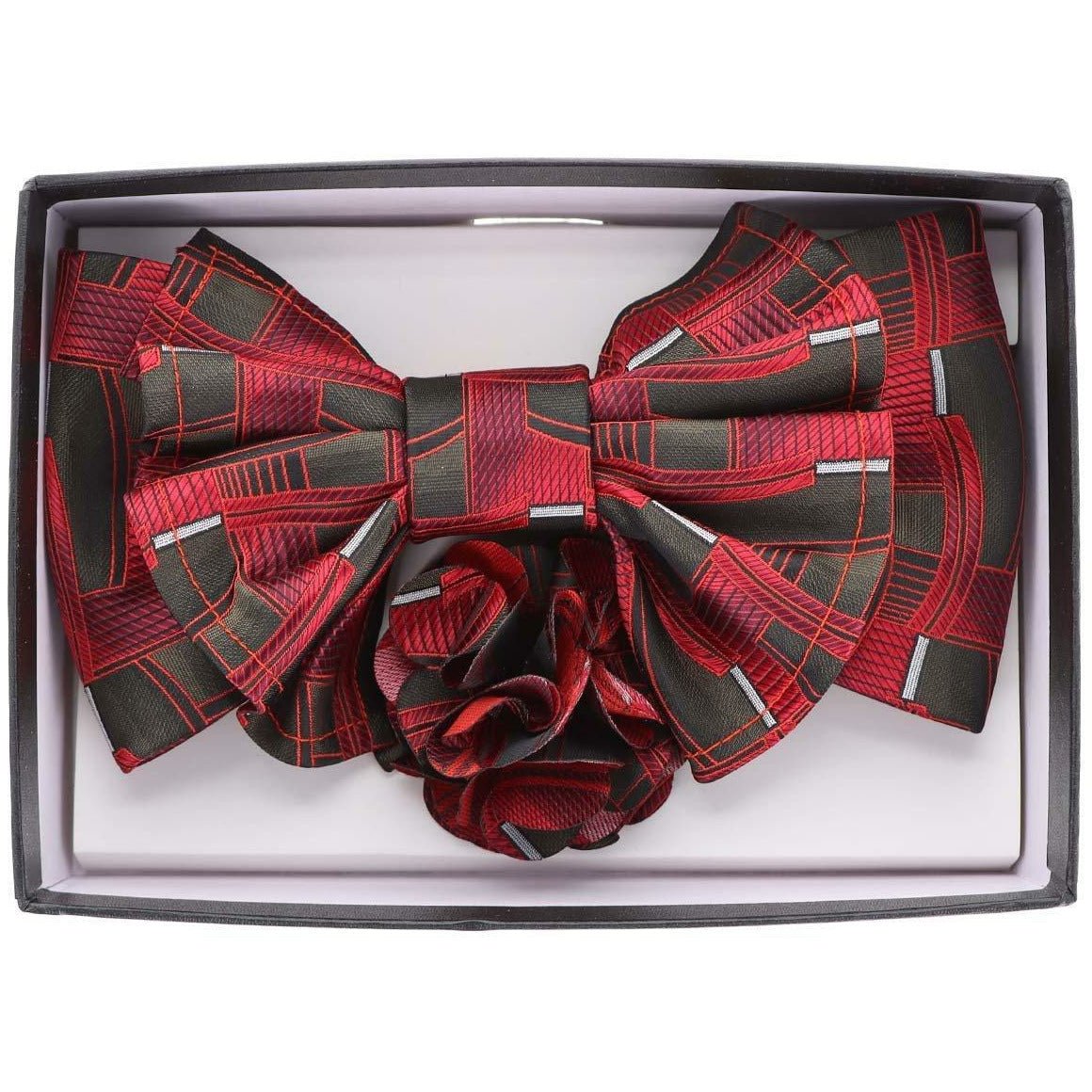 Vittorio Farina Men's Design XL Bow Tie, Pocket Square and Flower Lapel Pin in Gift Box