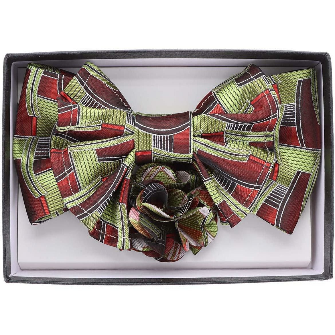 Vittorio Farina Men's Design XL Bow Tie, Pocket Square and Flower Lapel Pin in Gift Box