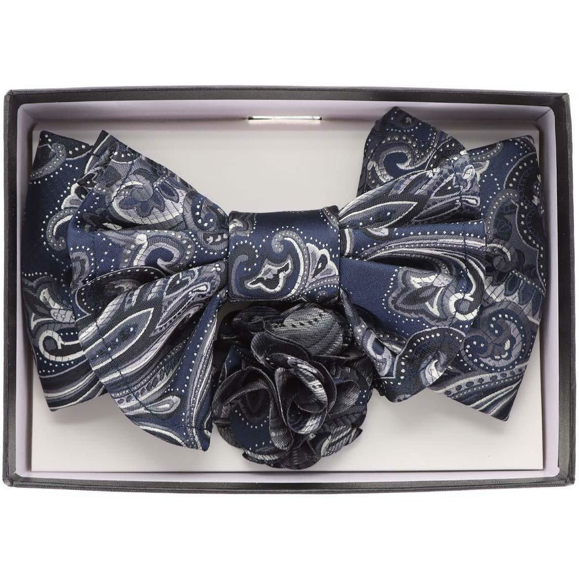 Vittorio Farina Men's Design XL Bow Tie, Pocket Square and Flower Lapel Pin in Gift Box