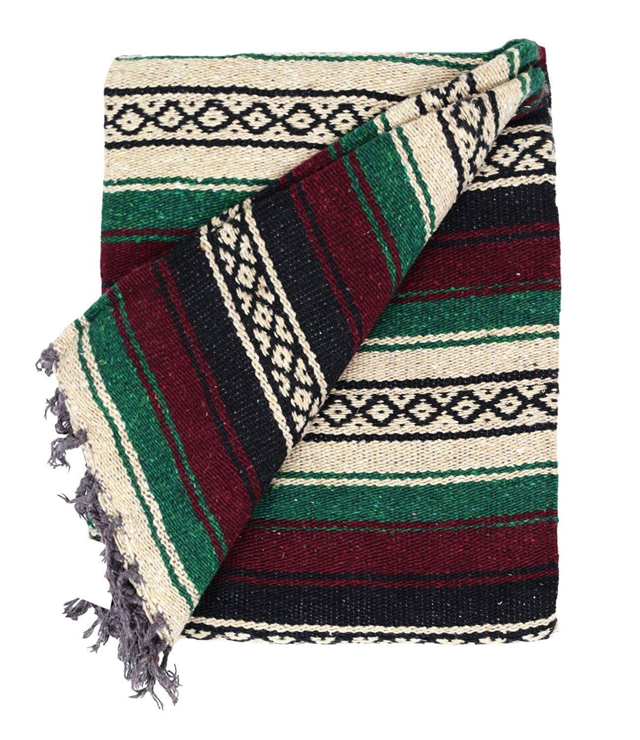 Maroon & Green Mexican Super Falsa Blanket - Concordia Style Boutique