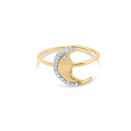 *2 Left* 10K Yellow Gold 1/10 Cttw Diamond Crescent Moon Ring (I-J Color, I1-I2 Clarity) - Concordia Style Boutique