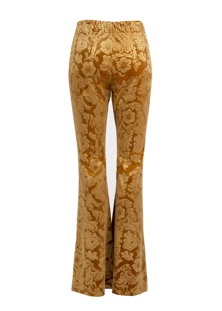 Desert Rose Mustard Yellow Burnout Velvet Flared Bell Bottom Pants - Concordia Style Boutique
