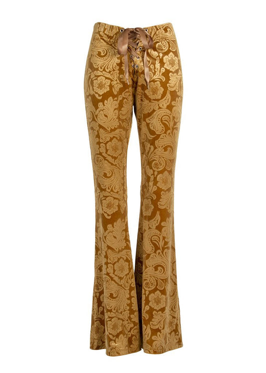 Desert Rose Mustard Yellow Burnout Velvet Flared Bell Bottom Pants - Concordia Style Boutique